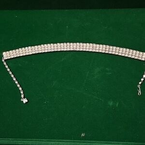 Dazzling Choker Silver Necklace Beautiful Square Sparkling Stones.  Vintage.